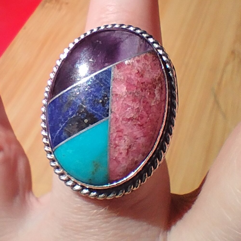 Jay King DTR multi stone Turquoise Lapis inlay ring 925 Sterling Silver size 10 - Picture 7 of 10